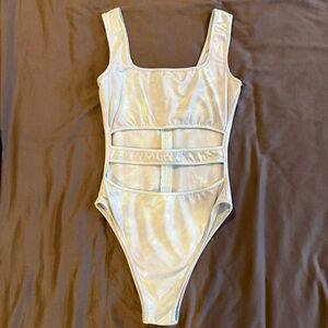 Light Blue Tie Dyed Cut Out Bodysuit